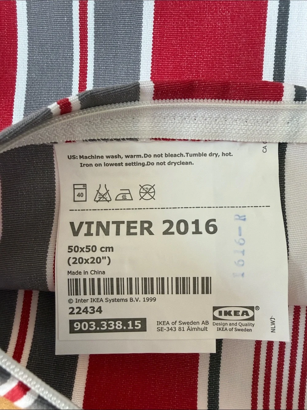 IKEA Red and Gray Striped Pillow Covers Quantity 2